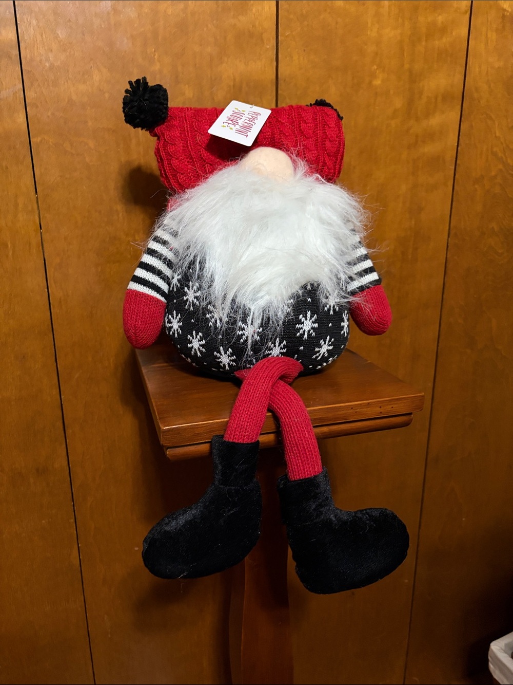Peppermint Square- Holiday Gnome Plush Decor - Red, Black,White with Snowflakes